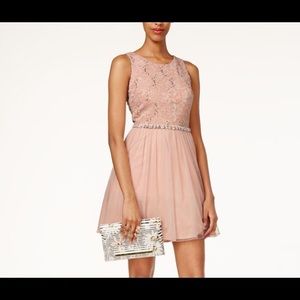 SPEECHLESS EMBELLISHED GLITTER-LACE DRESS